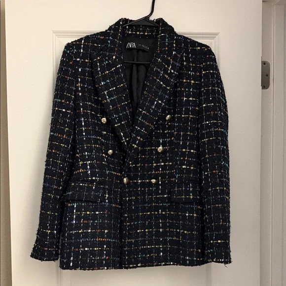 Zara Women's Multicolor Tweed Blazer - Picture 3 of 9